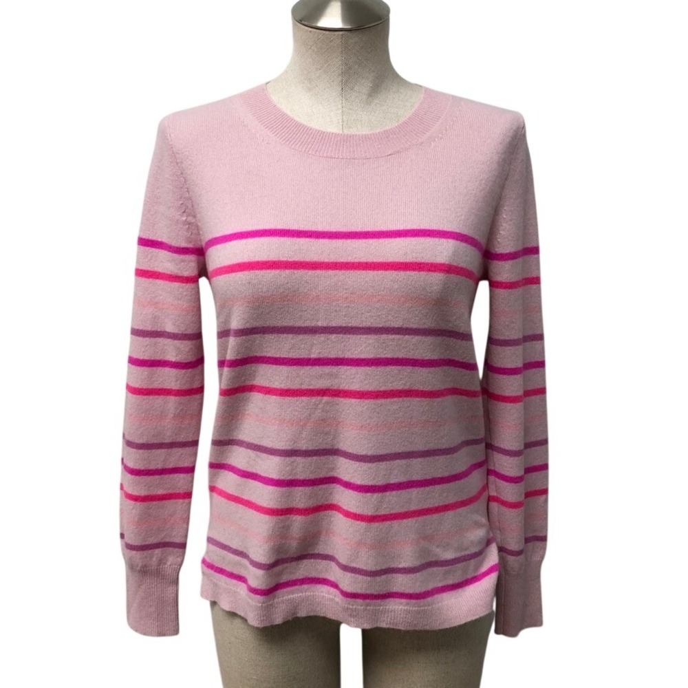 J.Crew Sweater Womens Small Pink Striped 100% Cashmere Crew Neck AV995